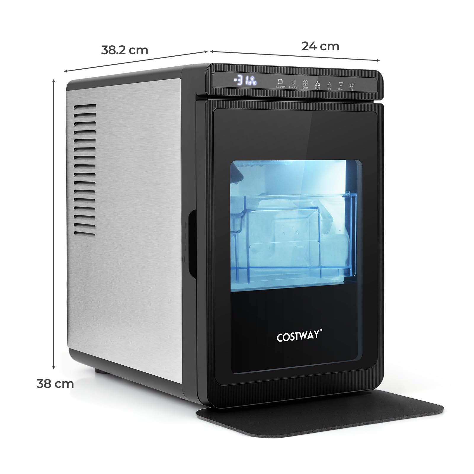 COSTWAY Máquina de Hielo de Sobremesa, 9,7 kg/Día, 3 Cubitos en 20 Minutos | Cubos Extragrandes 4 cm, Maquina de Hacer Hielo, Fusión Lenta y Autolimpieza, Grosor Ajustable para Whisky Cócteles Bourbon