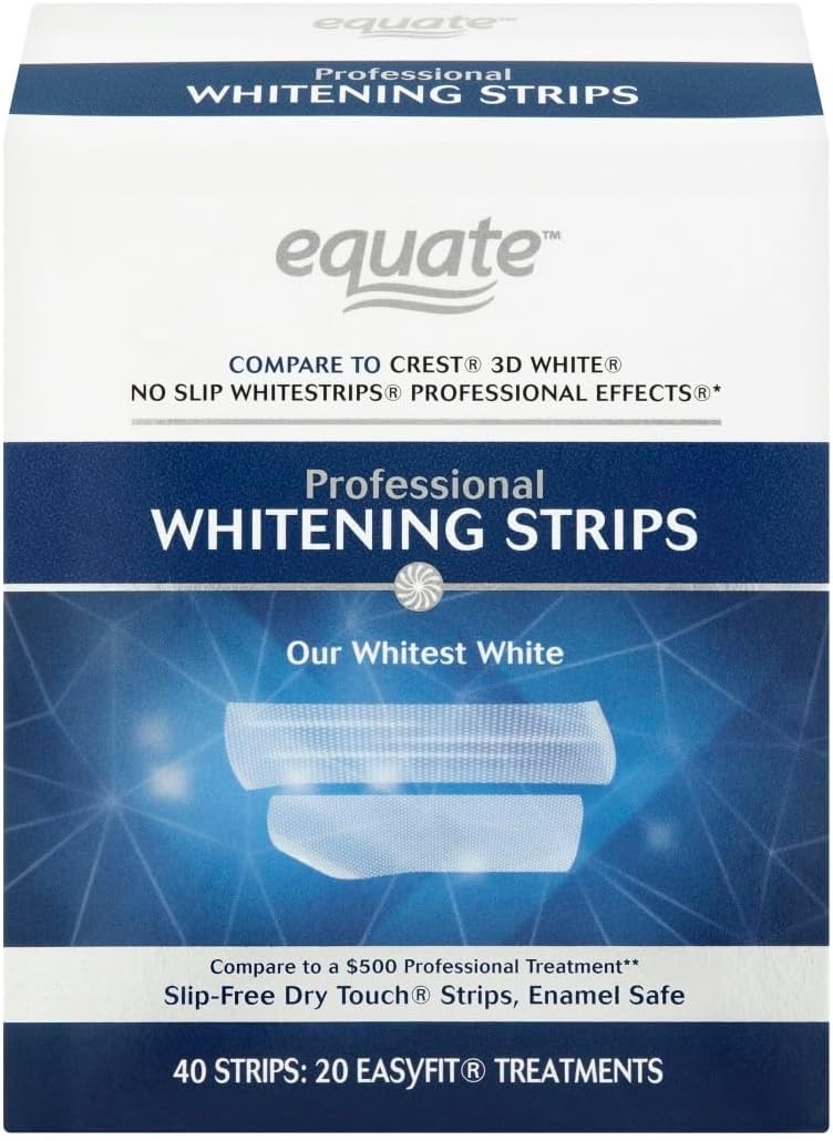 Equate Professional Teeth Whitening Strips, Enamel Safe, 40 Whitening Strips (20