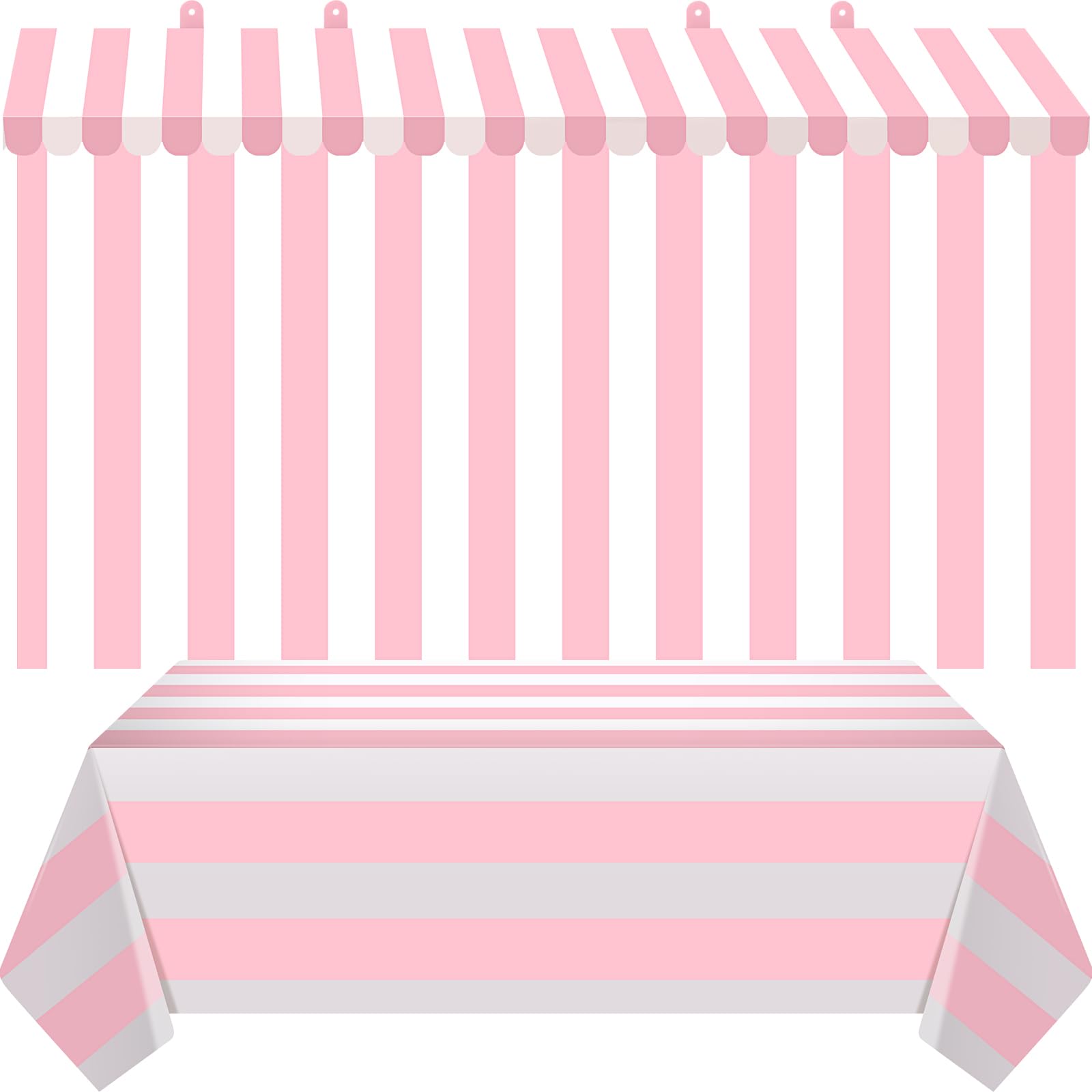Boao 4 Pcs 3D Circus Awning Wall Decoration Set Carnival Awning with Tablecloths Concession Stand Supplies for Party Walls Classroom Decorations(Pink, 70.87 x 51.18 Inches, Stripes)