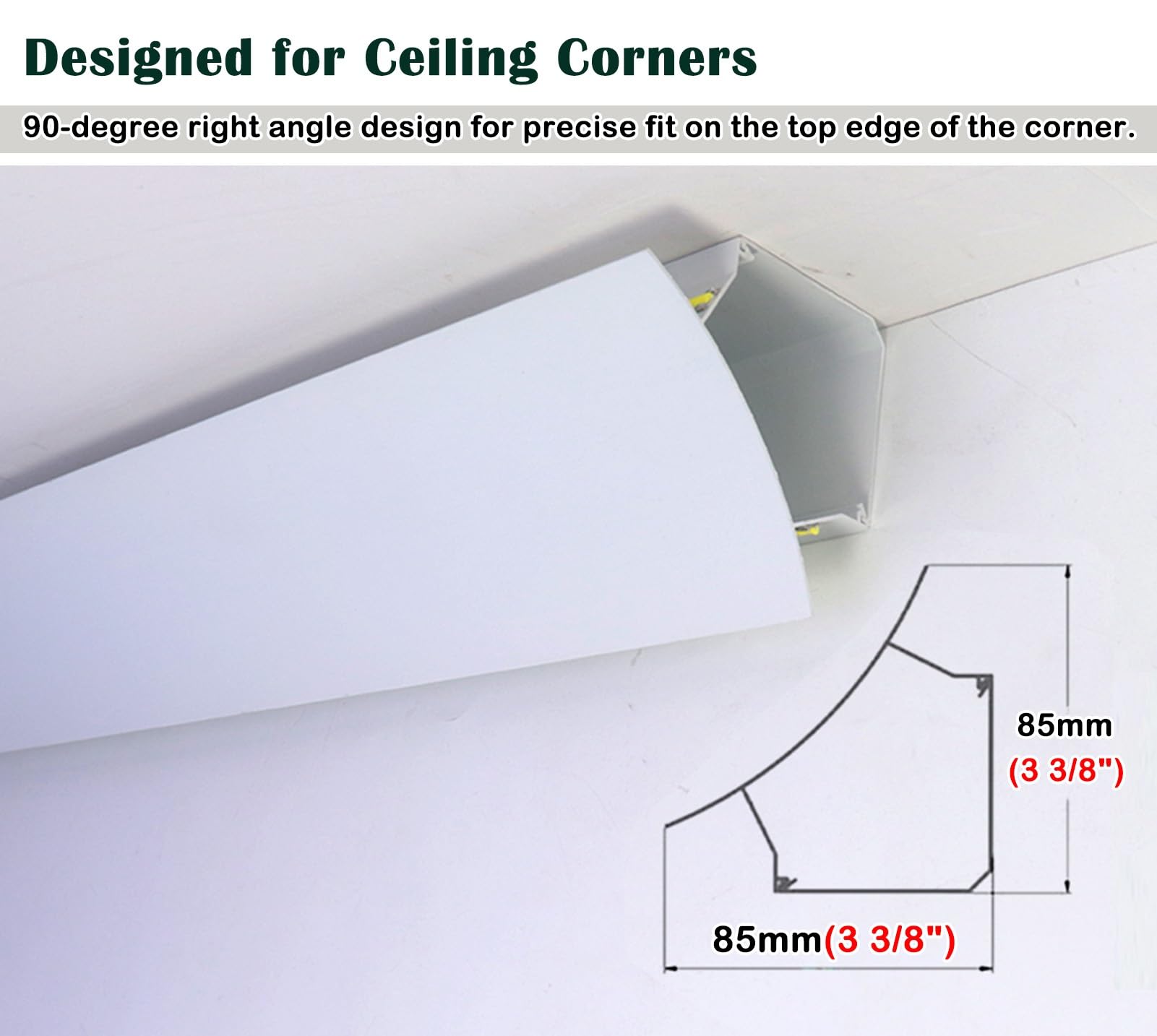 Veletta LED Soffitto Modanatura a Corona del Soffitto con Canale a Led, Profilo in Alluminio per Illuminazione Indiretta, Decorazione di Illuminazione in Cartongesso con Cornice a Led per Diffusore(1.