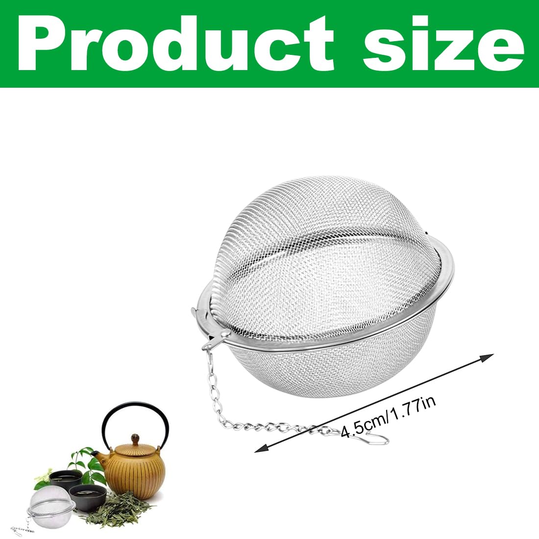 4 Piezas Bolas Infusor Bolas de Infusor de Colador de Té, Coladores de Té de Acero Inoxidable, Ø 4,5 cm, con Gancho de Cadena Extendido y Malla Extrafina, Colador de Té para Té Suelto