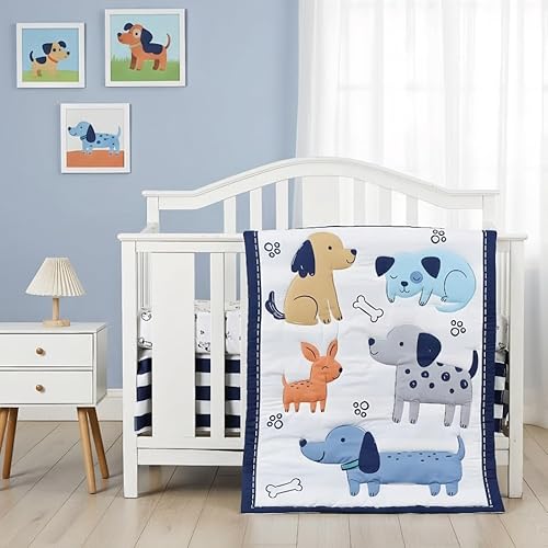 Sweet Baba Navy & Blue Puppy Crib Bedding Set