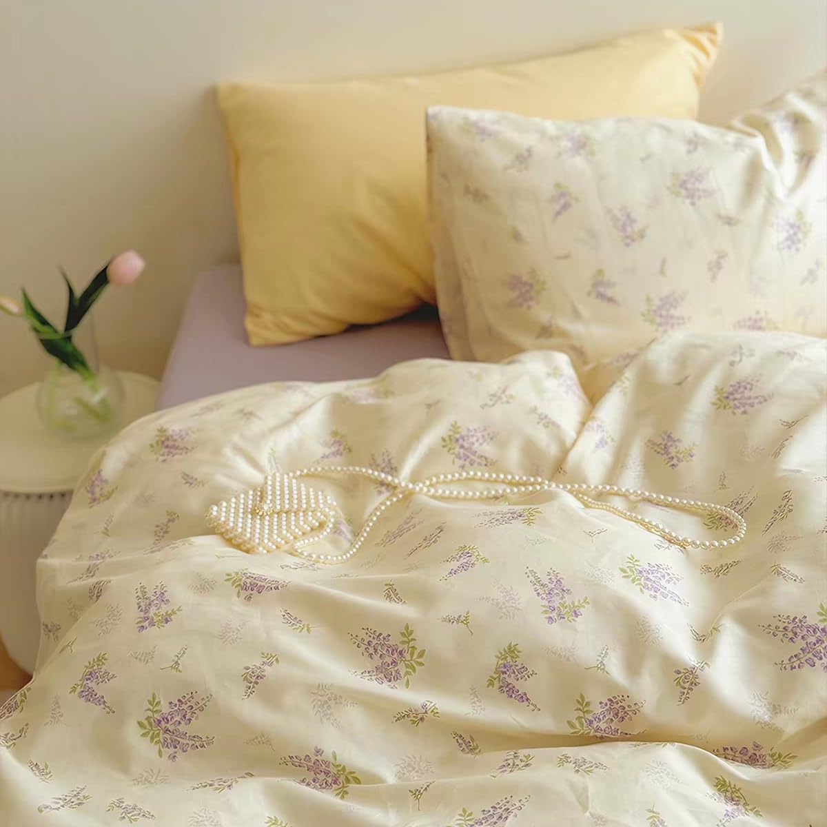 Covebett Lilac Double Duvet Cover Sets Cotton Beige Purple Floral Flowers
