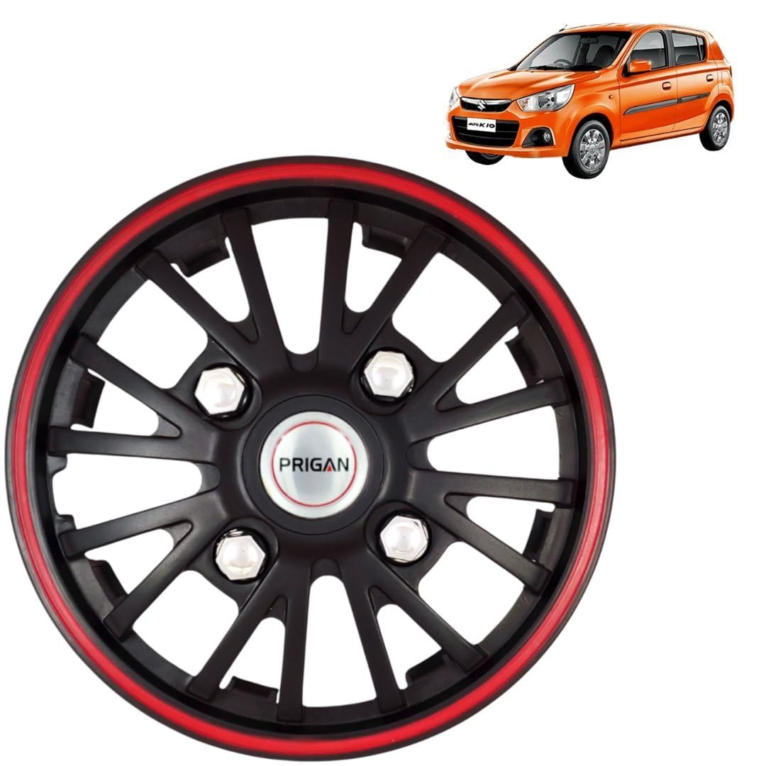 Prigan Alto K10 Black Red 13 Inch Wheel Cover Universal for All Cars Having 13 Inch Wheel (Available in 12,13,14 Inch) (Set of 4 Pcs) (Press Fitting) Model- Power GT Red-13