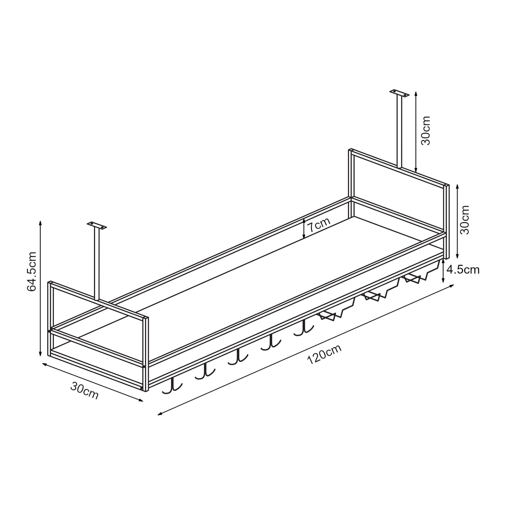 [en.casa] Botellero Vino Borejle Estantería Estante de Techo para Vino Licores Soporte Colgante para Copas Tazas para Cocina Cafeterías Metal/MDF 120 x 30 x 65 cm Negro y Efecto Nogal