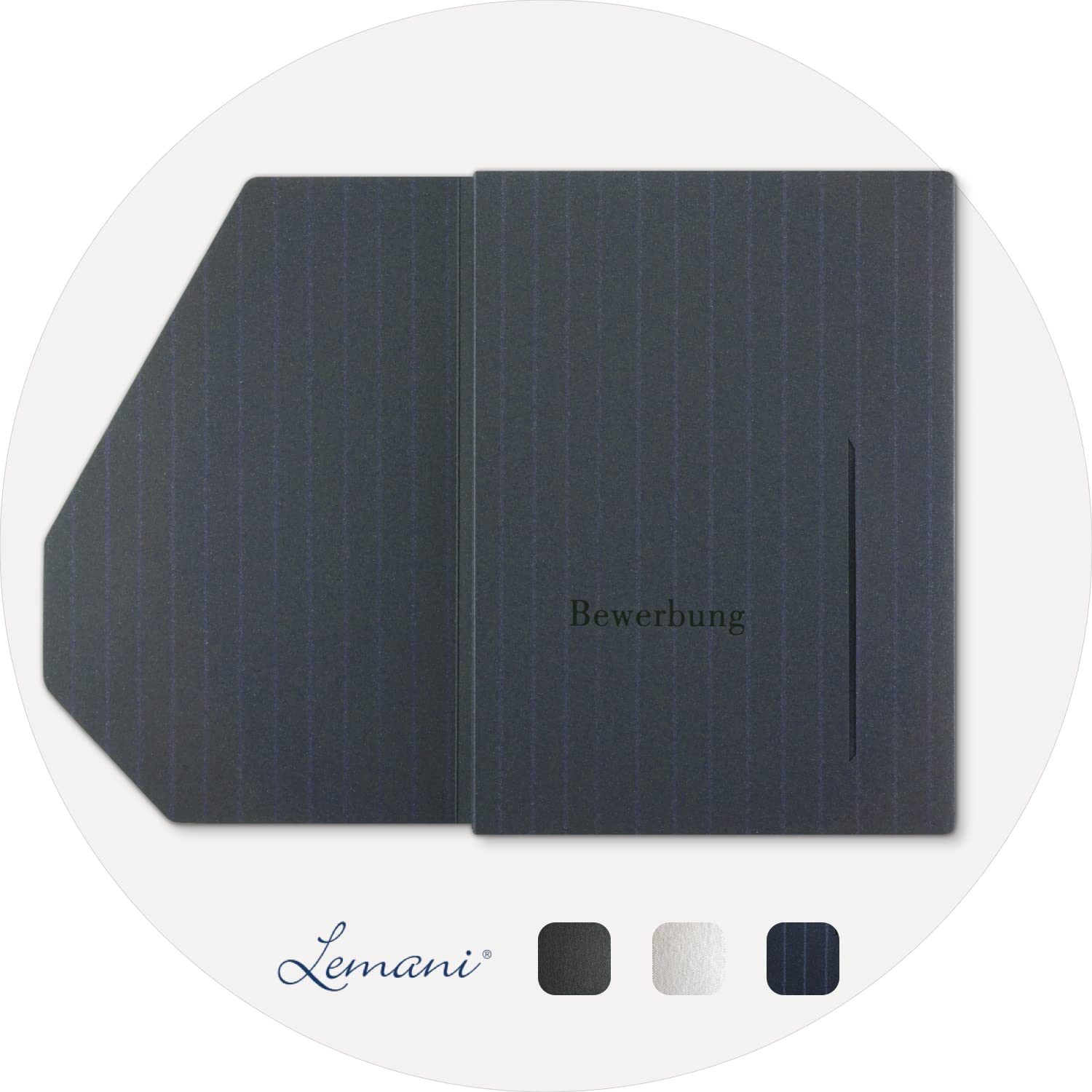 4 Stück 4-teilige Bewerbungsmappen Lemani® PREMIUM mit Nadelstreifen mit 2 Klemmschienen - Premium-Qualität mit feinen Nadelstreifen, unverwechselbarer Haptik und hochwertiger Prägung 'Bewerbung'