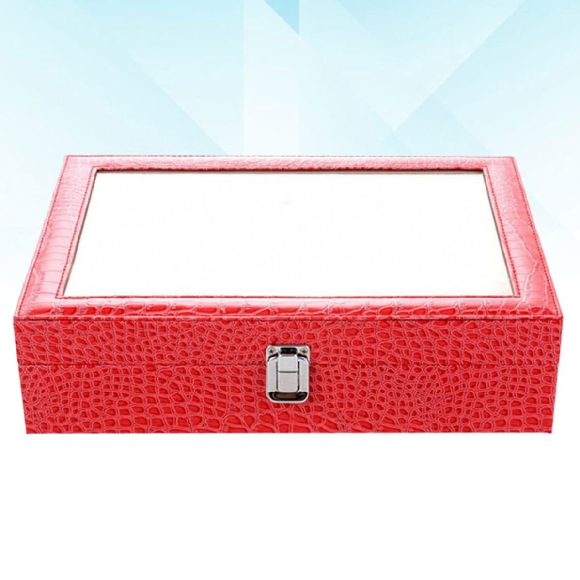 Toyvian Pu Brillen Displaybox mit 8 Fächern, Alligator Optik, Rot