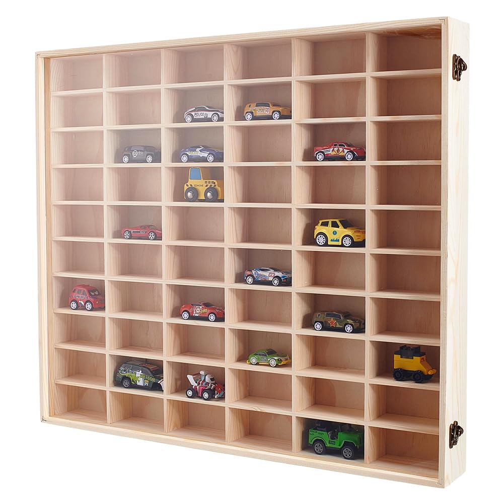 UNICRAFTALE 60 Fächer Modellauto Vitrine Zusammenklappbar 1:64 Diecast Regal Wandmontage Rechteckig Holz Mini Auto Organizer Für Autos Sammler Geschenk 58.5x51x7.5cm