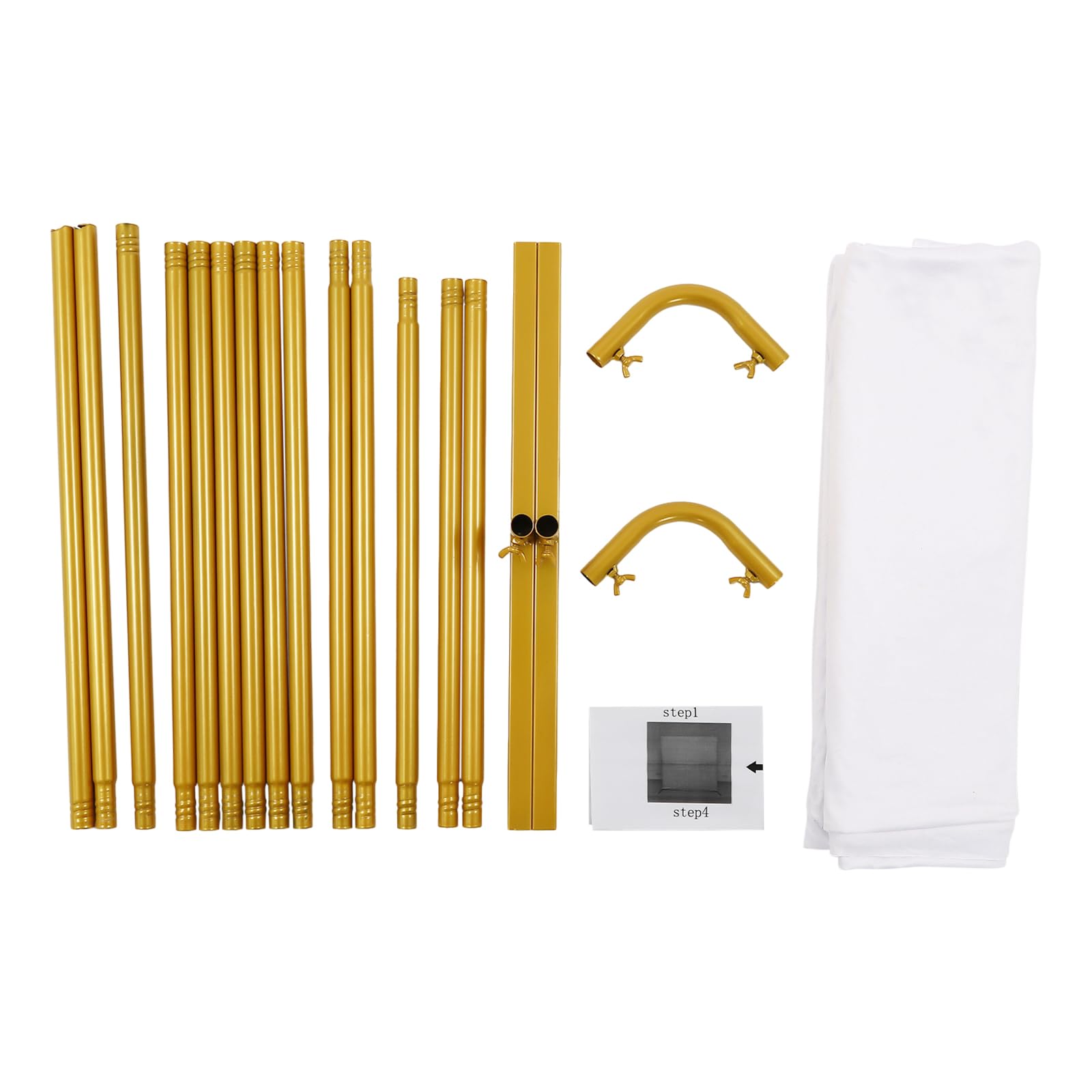 1,5 m x 2 m Marco de metal dorado con cubierta de fondo, arco de boda de metal cuadrado para fiestas, decoración, cabina de fotos, soporte de fondo (con funda de fondo blanco)