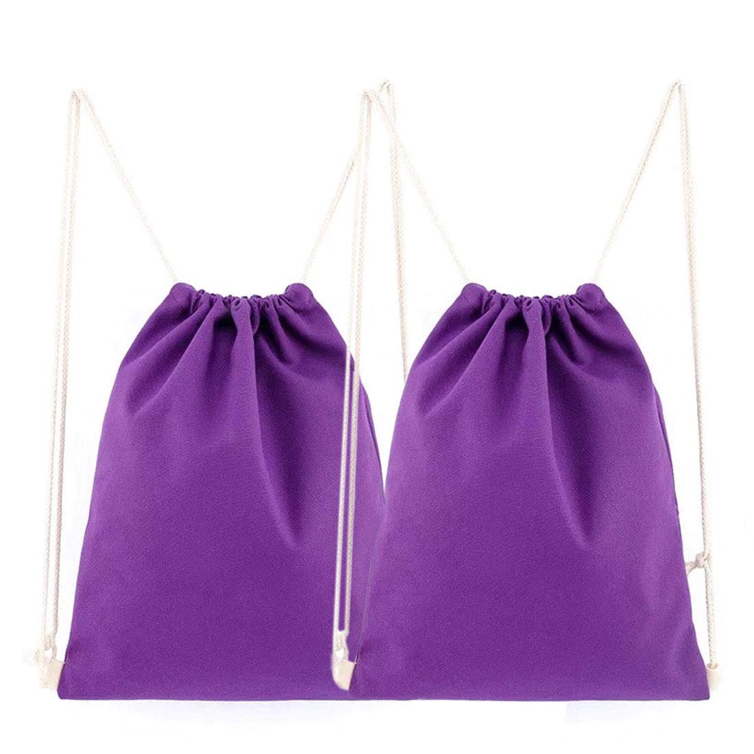 Yingkor 2-Pack Cotton Canvas Drawstring Backpack Gym Sackpack (Purple) — image 1