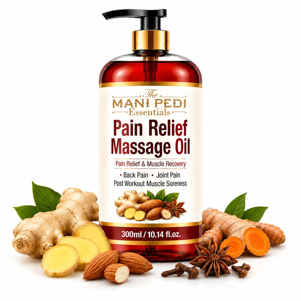 TMPE Pain Relief Massage Oil For Joint & Back Pain, Muscle Soreness & Post Workout Recovery. With Natural Healing Of Ginger, Turmeric & Clove Oils. Non-Sticky Texture - 300Ml