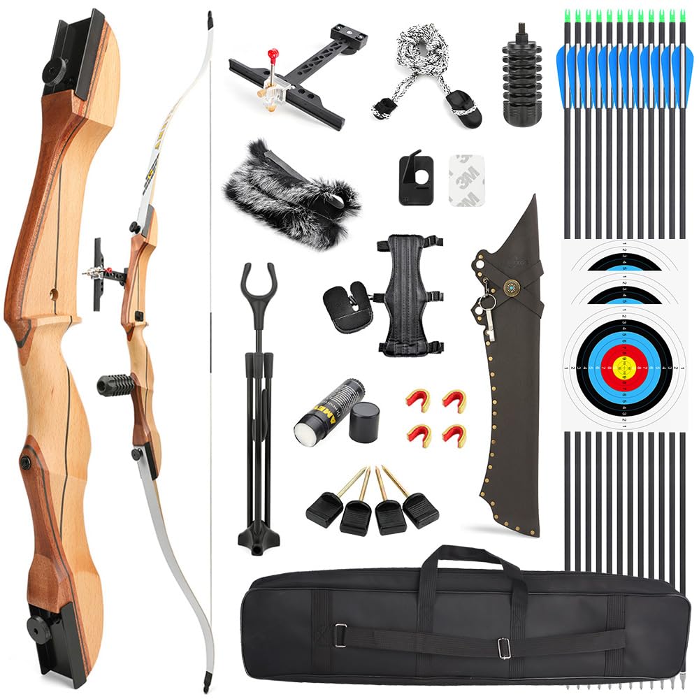 SHARROW Archery Recurve Bow and Arrows Set 66/68/70 inch Competition Athletic Bow 14-40lbs Longbow for Youth Adult Outdoor Training Shooting (22lbs/68, White)