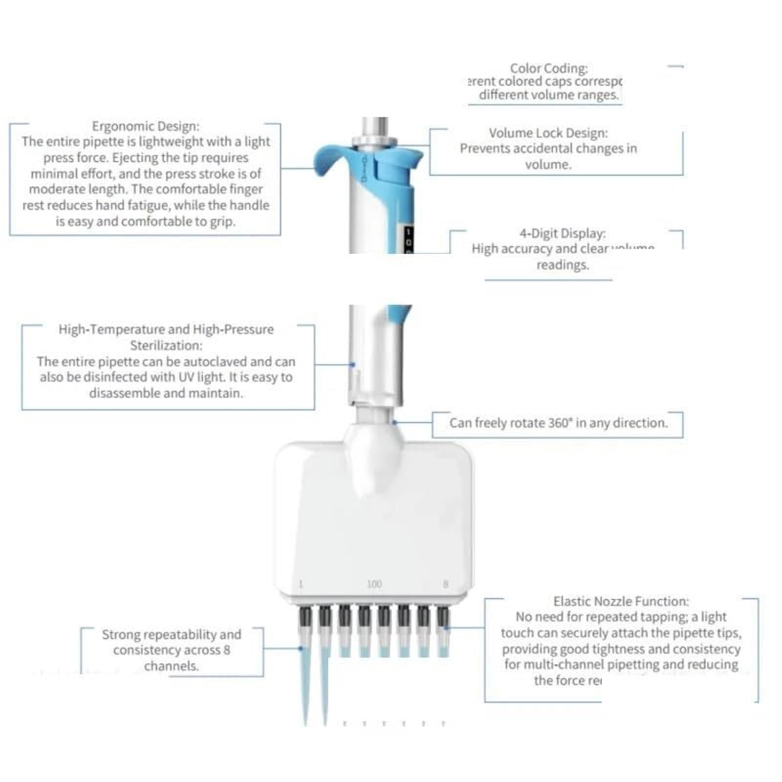 Pipetten Pipette, Mikropipette, Verstellbar, 10–100 Μl/30–300 Μl, Vollständig Manuell, 8-Kanal-Labor,Labor(8 Channel 5-50ul)