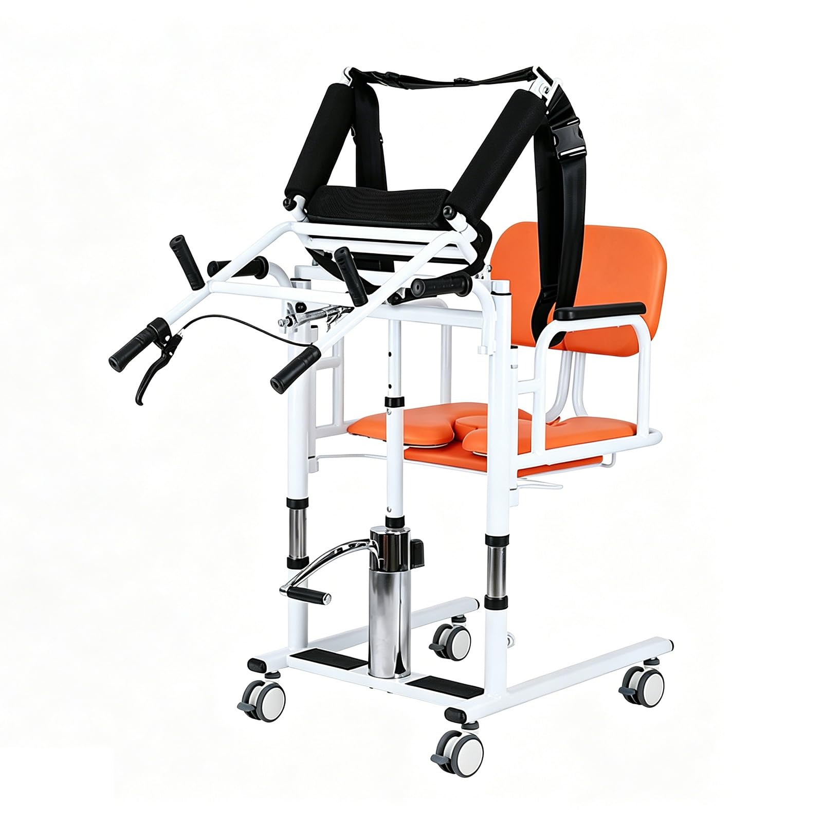 SULQING Hydraulic Patient Transfer Lift Chair, Elderly Patient Lift Transfer Chair for Home Use, 5-in-1 Portable Wheelchair with Split Seat, Detachable Potty & 440lbs Capacity