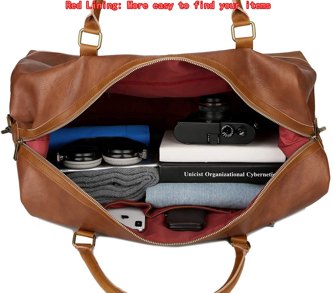 BAOSHA Skórzana torba podróżna Duffel Tote Bag Overnight Weekender Bag Oversized dla mężczyzn i kobiet HB-14, Brązowy, L, Klasyczny
