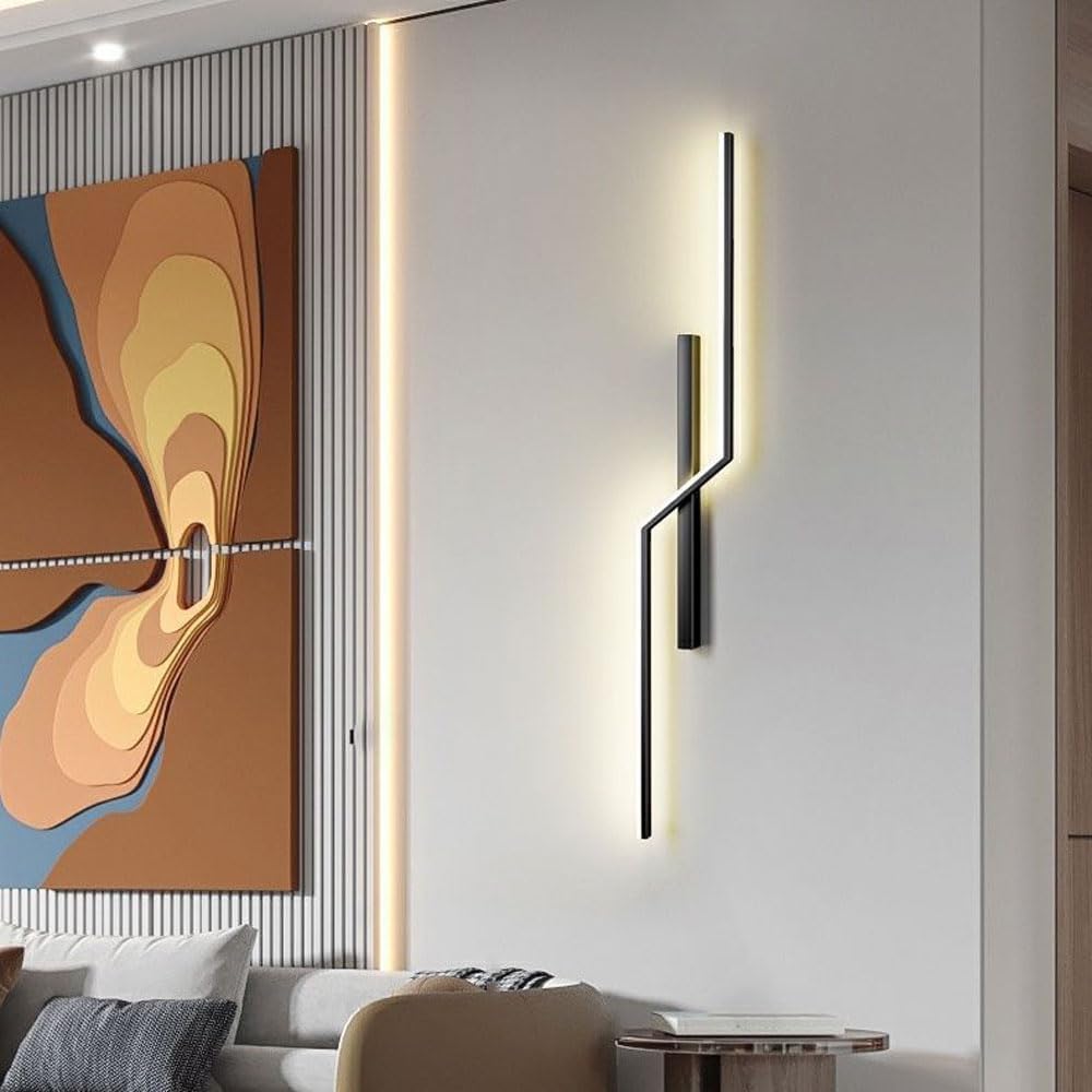 Kinkiety do sypialni Kinkiet Czarny Matowy Liniowy Nowoczesny Trapezoidalny Akryl Wnętrze okablowane Metal Sypialnia Lampka nocna Salon (3 tryby kolorów 80cm)