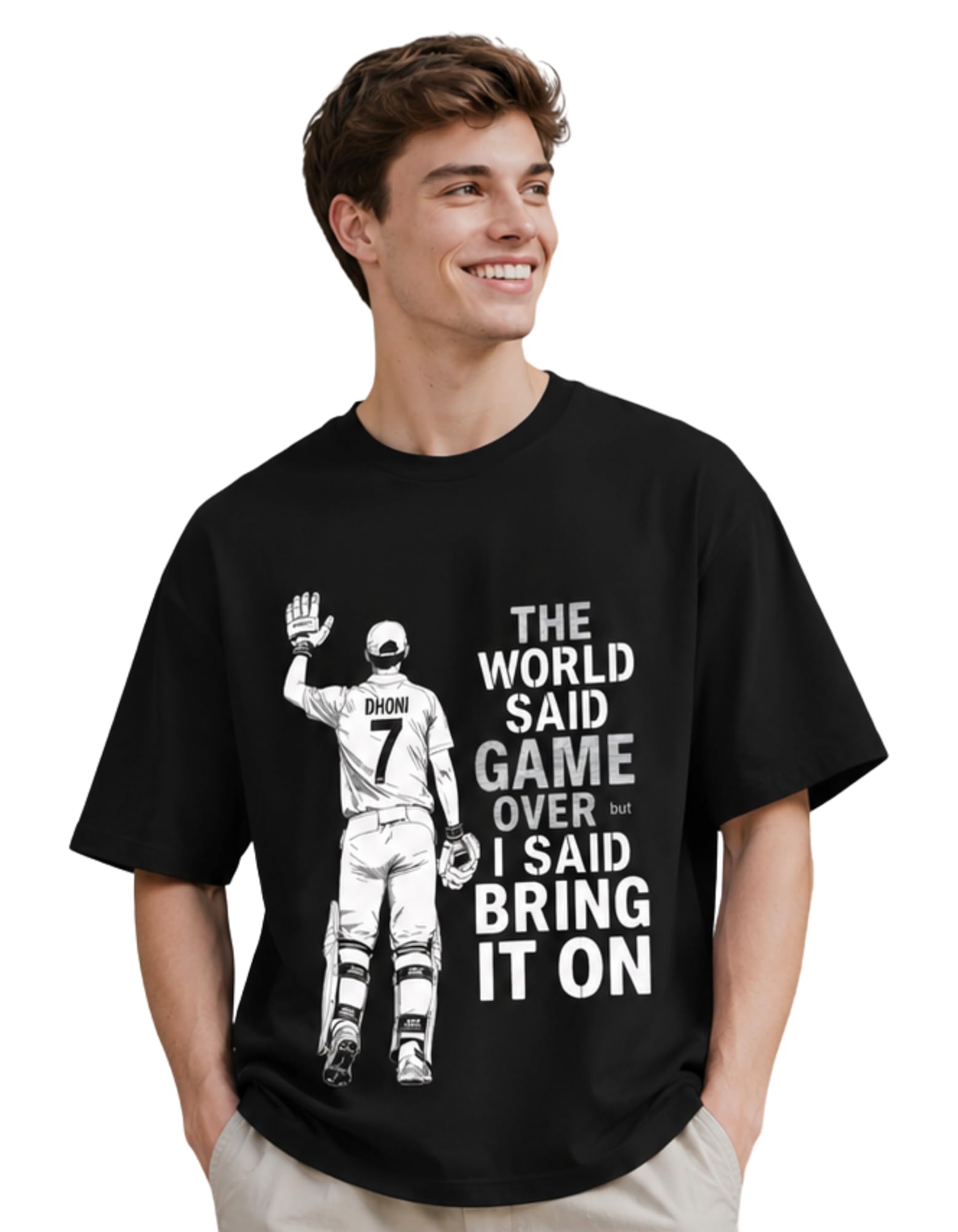MS Dhoni Oversized T Shirt Men | The Finisher Cricket Graphic Printed Baggy Drop Shoulder Loose Fit Streetwear Tshirt for Boys-image-47