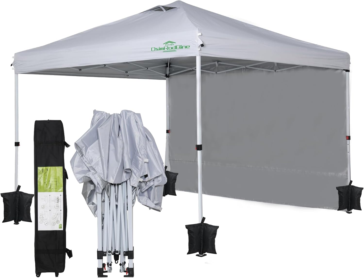 10x10ft Pop Up Canopy Tent with Removable Sidewall, Instant Shade Canopy with Vented Roof for Patio Outdoor Camping with Wheel-Bag, 4 Sand Bags, 8 Stakes Oxford
