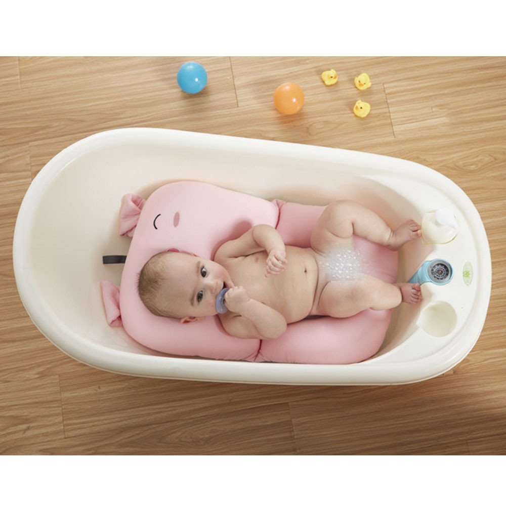 belupai Tapis de bain bébé nouveau-né pliable bébé bain baignoire coussin chaise étagère nouveau-né siège de baignoire nouveau-né coussin tapis de bain(Cochon rose)