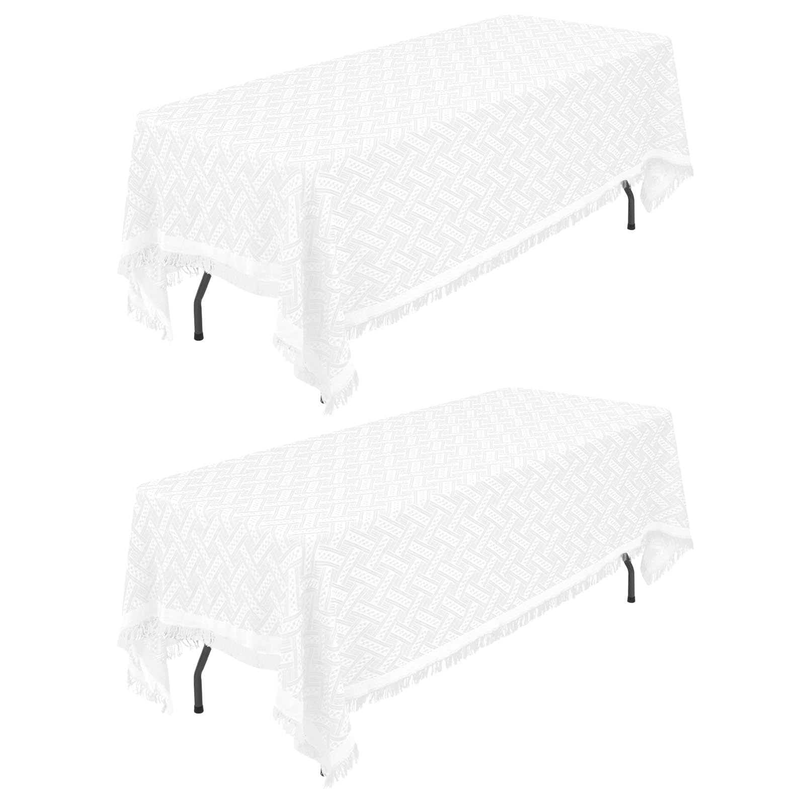 FXKS 2 Pack White Tablecloths 180 x 260 cm Rectangle Table Cloth for 6 ft Table, Boho Vintage Tablecloth with Tassel, Washable Polyester Table Cloths for Outdoor Camping, Home Dinning Tabletop Decor