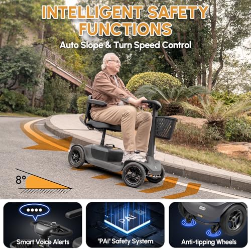 Paiseec S1 Mobility Scooter for Adults, Seniors - 25 Miles Range, 6 mph, Powered Mobility Scooter with Good Legroom, Large Wheels for Outdoor, Smart Safety Features, Headlight, Basket - Thumbnail 6