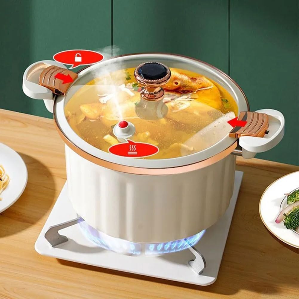 2023 Non-stick Micro Pressure Cooker with Wooden Spoon, 8L Large Capacity Multifunctional Plumpy Non-stick Micro Pressure Pot, Steam Boil Fry Integrated Enamel Soup Pot for Kitchen (Blue)