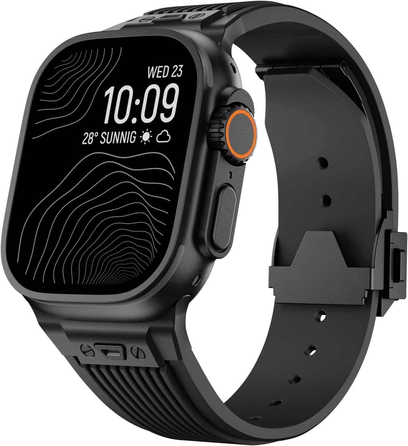 Luxury Watch Band for Apple Watch Ultra 3 2 Band 49mm 46mm 45mm 44mm, Men Rugged Silicone Rubber Sport Strap with Secure Metal Connector & Folding Clasp for iWatch Series 11 10 9 8 7 6 5 4 SE 3 2 1