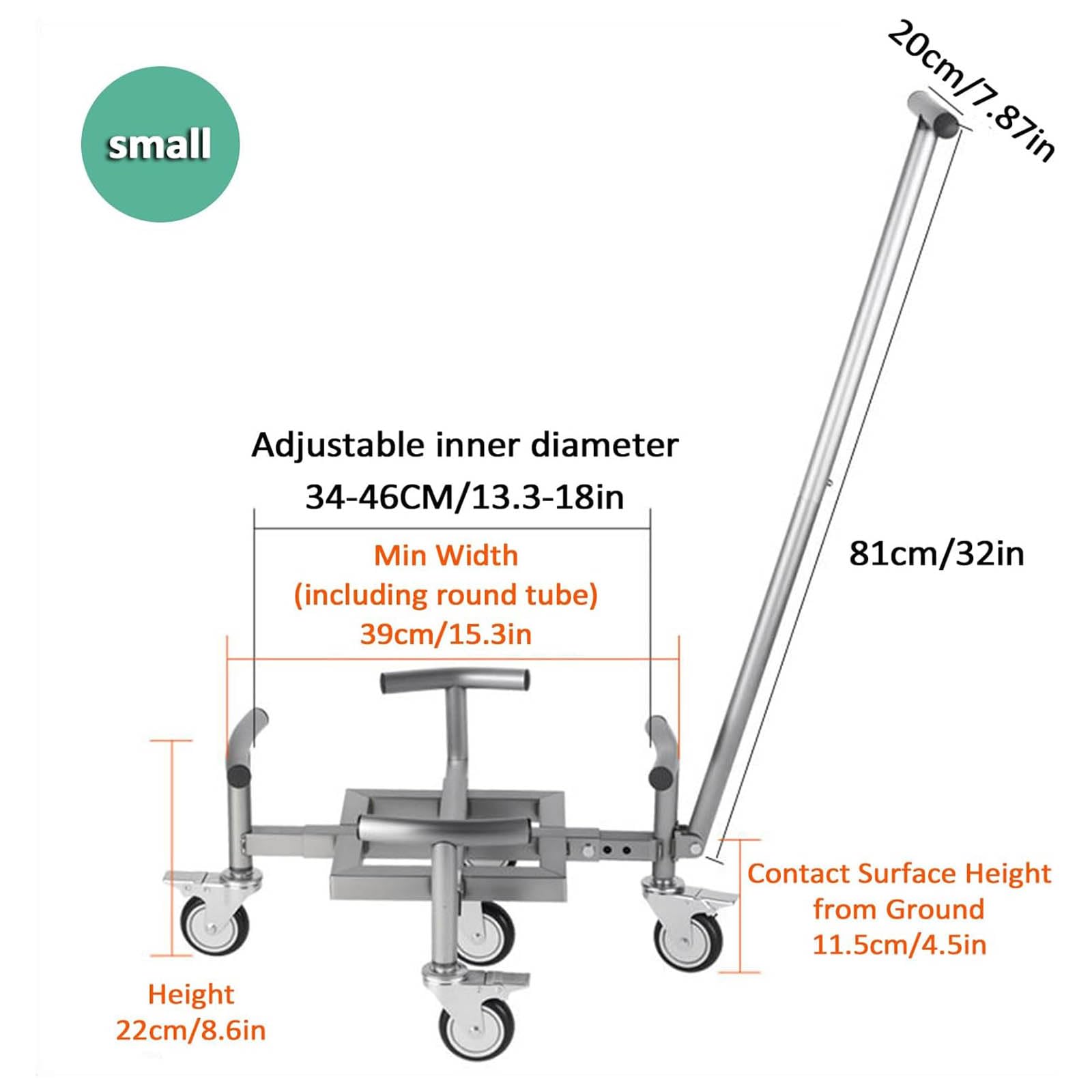 Carrello per piante in acciaio inox resistente, 5 ruote girevoli, vestibilità regolabile, capacità 299,8 kg, per vasi grandi