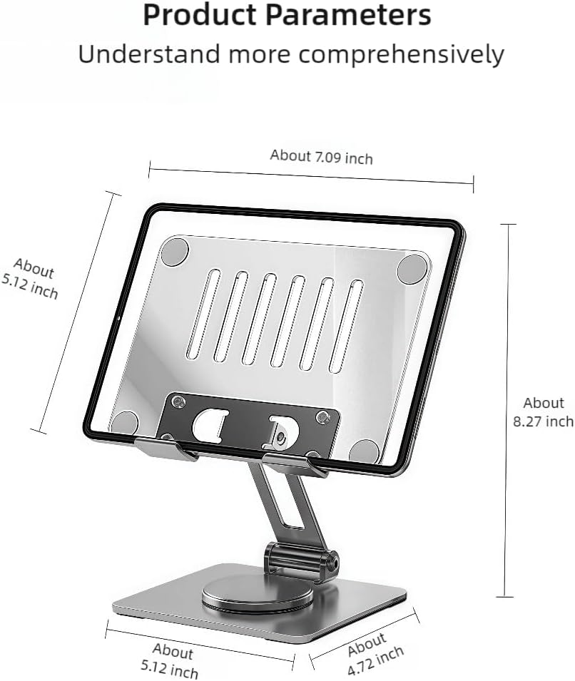 Acrylic Tablet Stand Holder - Adjustable iPad Stand with 360° Rotating Base, Compatible with 4.7-12.9inch Device Such as iPad Pro Air Mini and More, Clear+Silver