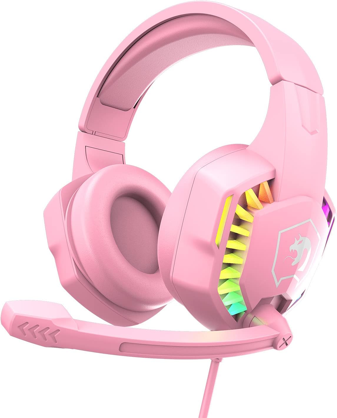Gaming Headset with Microphone for PS4 PC Xbox One PS5 Controller,Noise Cancelling Over Ear Headphones with Adjustable Mic,Breathing RGB Light,Bass Surround,Soft Memory Earmuffs for Laptop Mac(Pink)