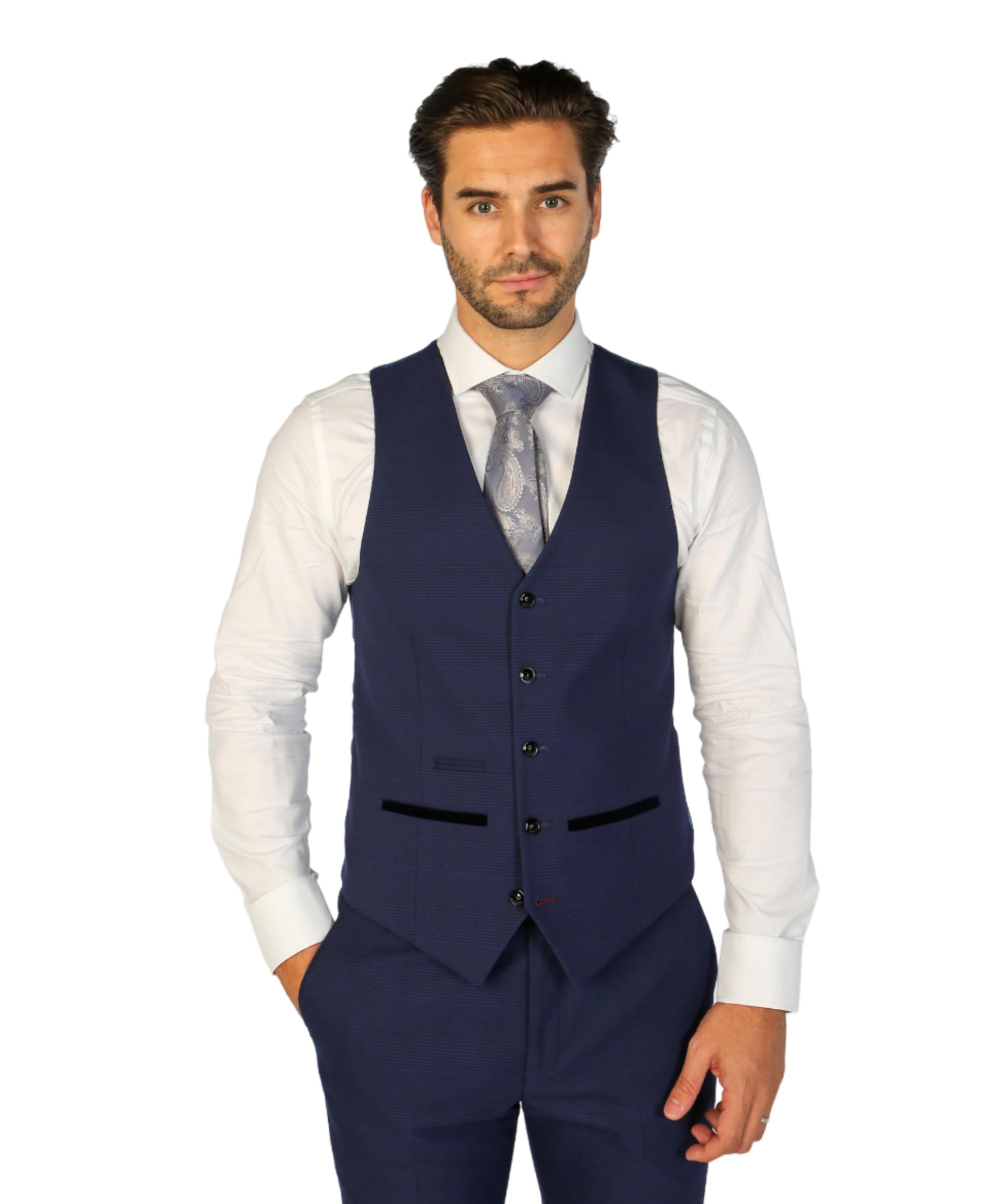 Completo da Uomo Blu Navy a Quadri 3 Pezzi Venduto separatamente – Set su Misura per Matrimonio e Lavoro