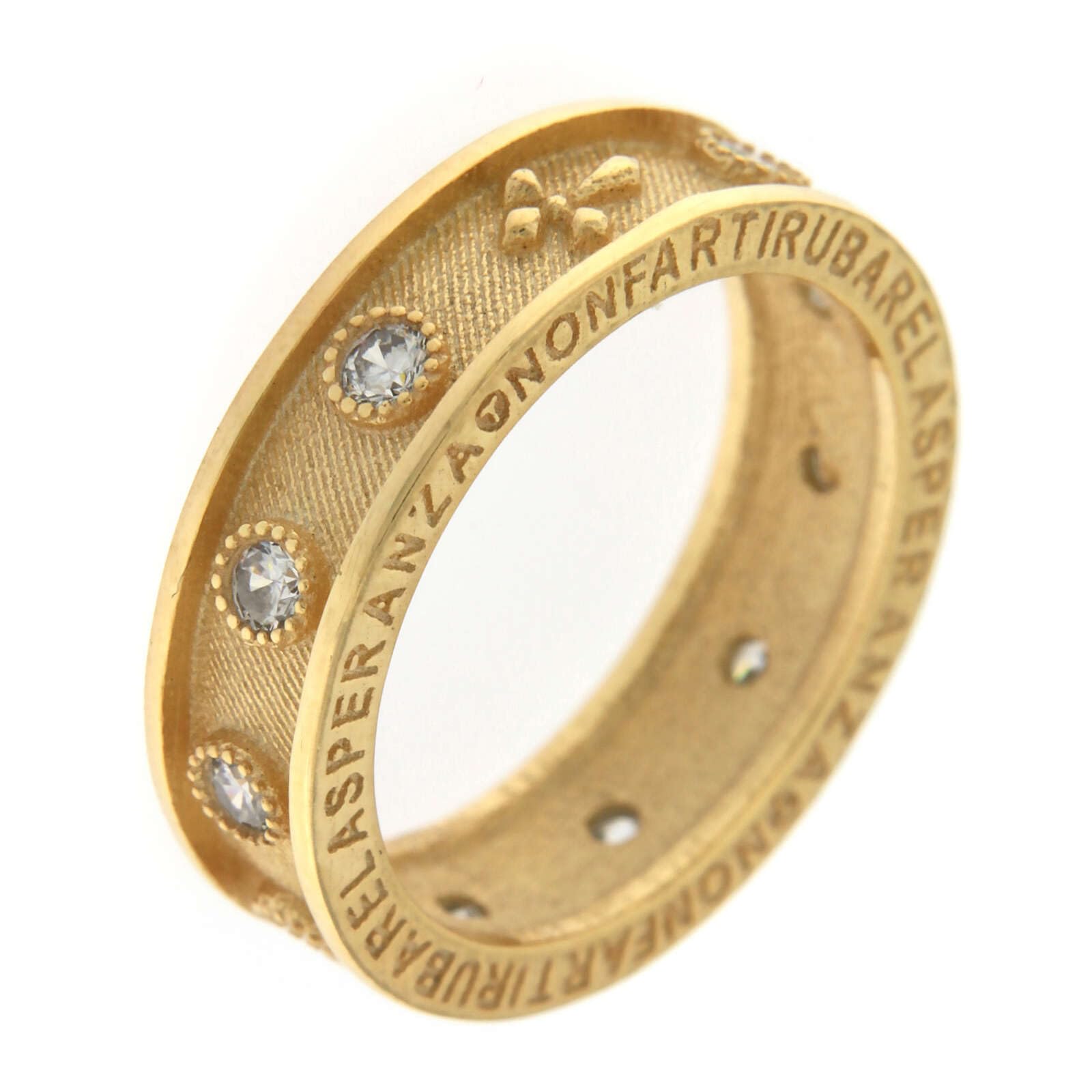 Holyart Anillo Agios rosario plata 925 oro zircones blancos, 17.5 mm (0.69 inc.) - EU/ES 15Peso: 3.84 g