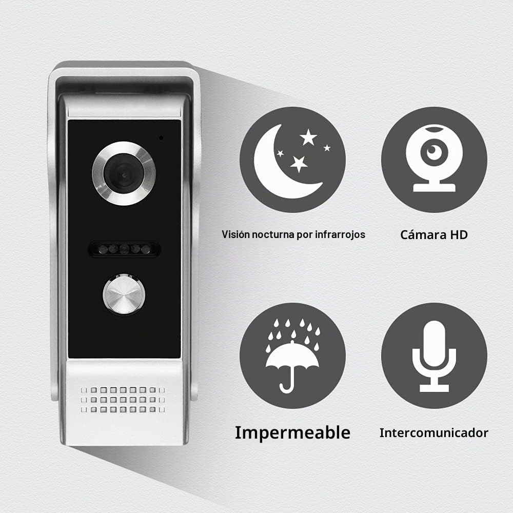 FTSTech 7 pulgadas WiFi TUYA Videoportero Teléfono con Cable Sistema de Intercomunicación por video Monitor de Panel Táctil, Cámara IR para Exteriores Desbloqueo Remoto para Seguridad en el Hogar