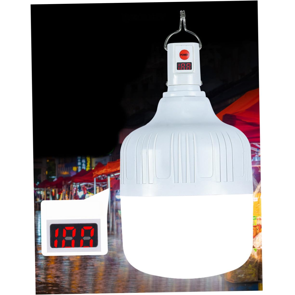 Lampe de Tente Rechargeable LED 100w 3 Niveaux de Luminosité, Batterie 1200mah, Plastique Blanc, pour Camping en Plein Air et Pêche de Nuit