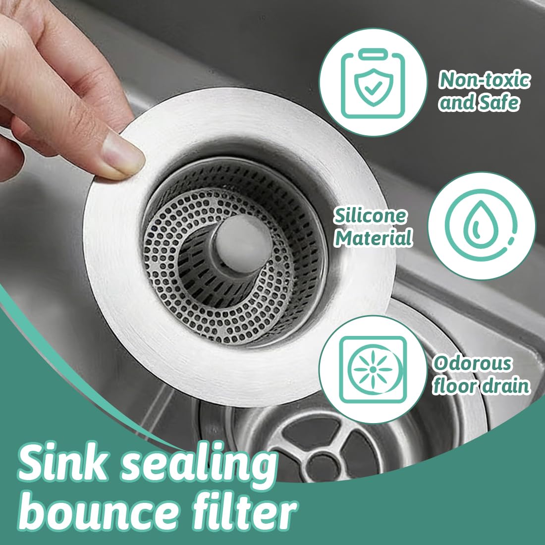 Set di Tappo per Lavello Cucina, Tappi di Scarico con Cestino Anti-Intasamento Filtro Lavello for Standard Drains, Universale 3-in-1 Guscio in acciaio inossidabile, Facile installazione