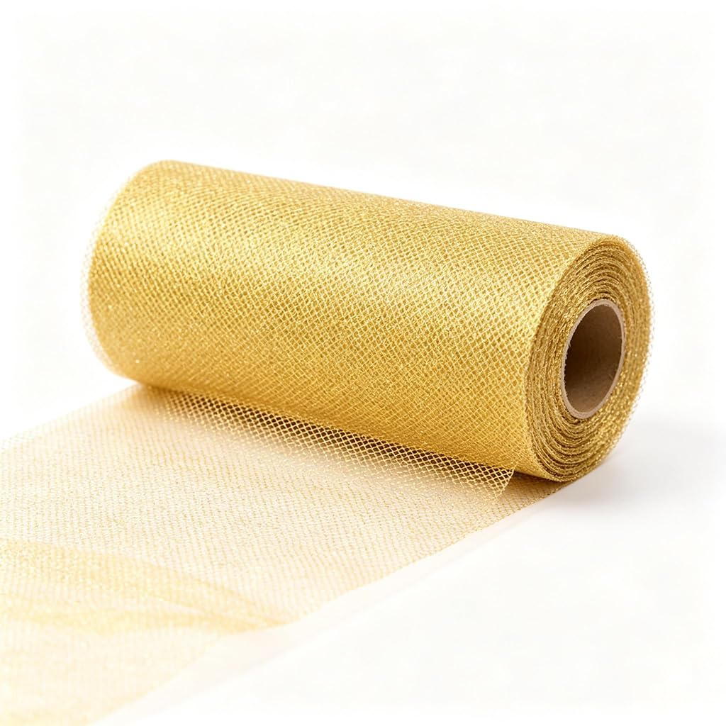 Gold Glitter Tulle Fabric Roll Sparkling Sequin Spool | Double Sided Sparkly Polyester Netting for DIY Tutu Dress Gift Wrapping Party Decor-image-28