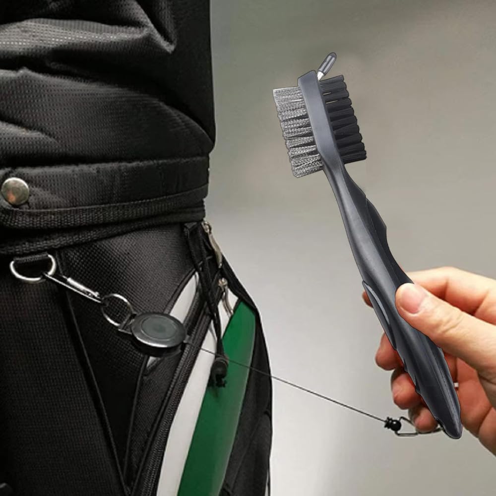 Limpiador de Palos de Golf Cepillo de Doble Cara Nailon y Acero para Limpieza de Grooves