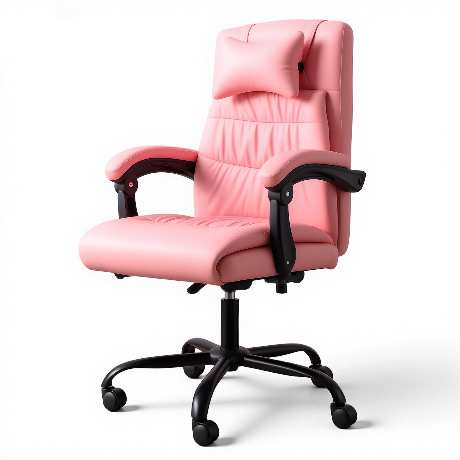 Panana Swivel Desk Chair PU Leather Ergonomic Reclining Chair Adjustable Seat High Back Office Chair (without Footrest, Pink)