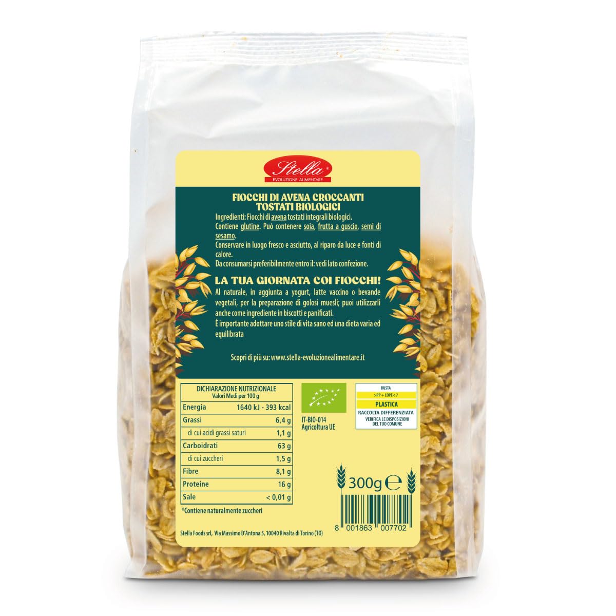 Avena Crock Integrali Stella - Fiocchi di Avena Croccanti Bio | Family Pack 6 x 300g | Senza Zuccheri Aggiunti | Fonte di Proteine | Ricco di Fibre