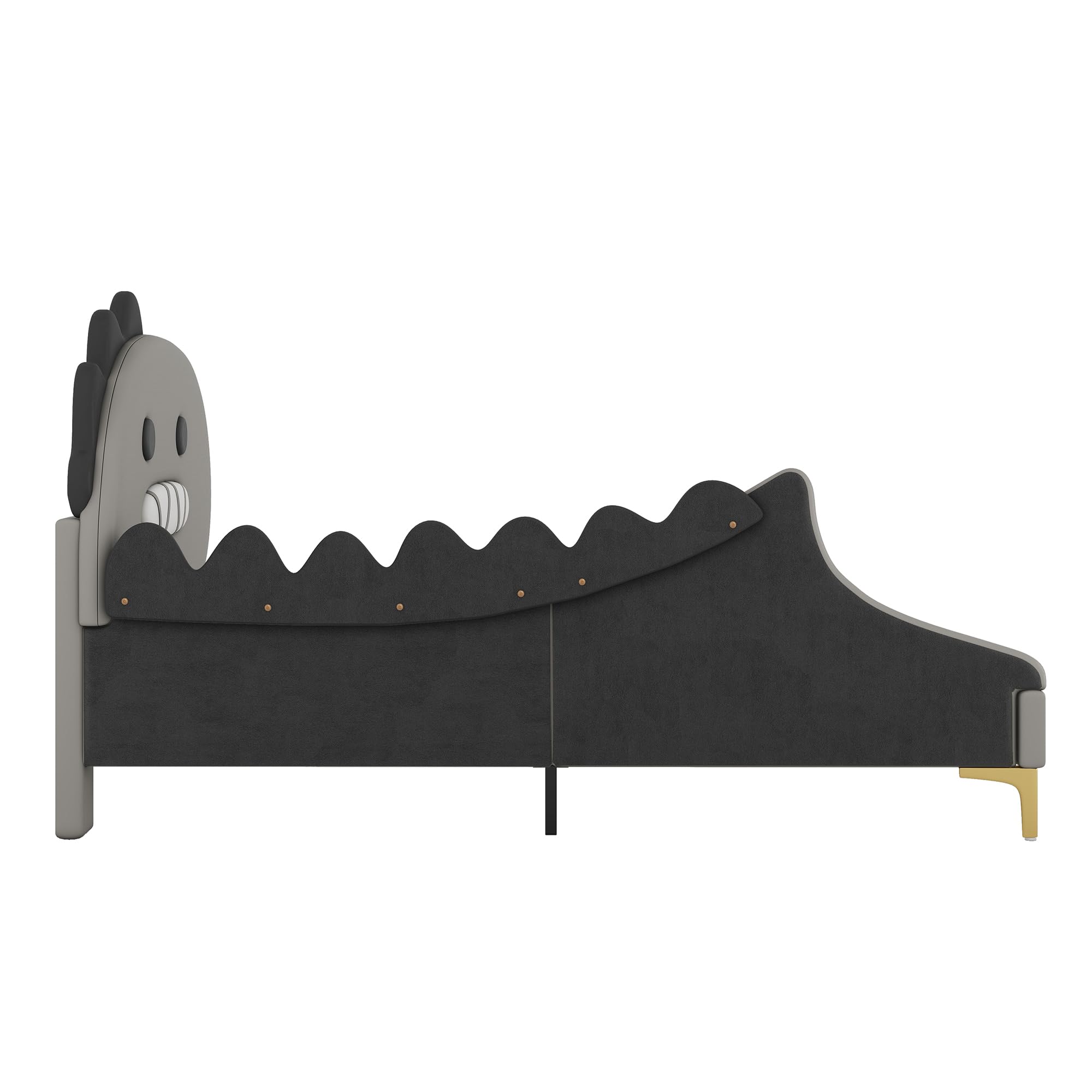 Letto per bambini 90x200 cm - a forma di dinosauro - in similpelle - Grigio