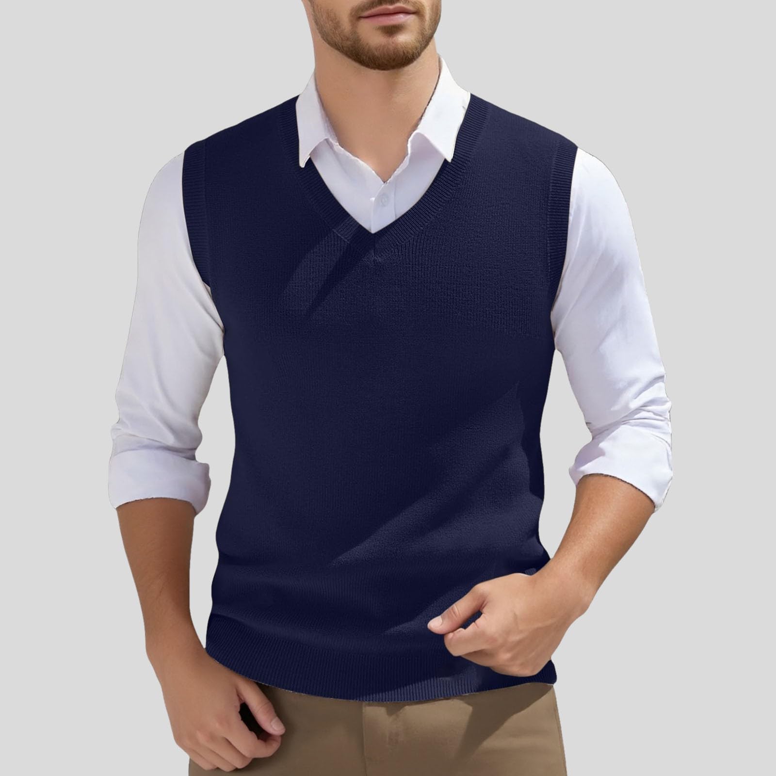 Pull sans Manche Homme Tricoté Gilet Col en V sans Manches Pull en Laine Mélangée Décontracté Veste en Maille Gentleman Tricots Débardeurs pour Homme Automne Hiver pour la Vie Quotidienne