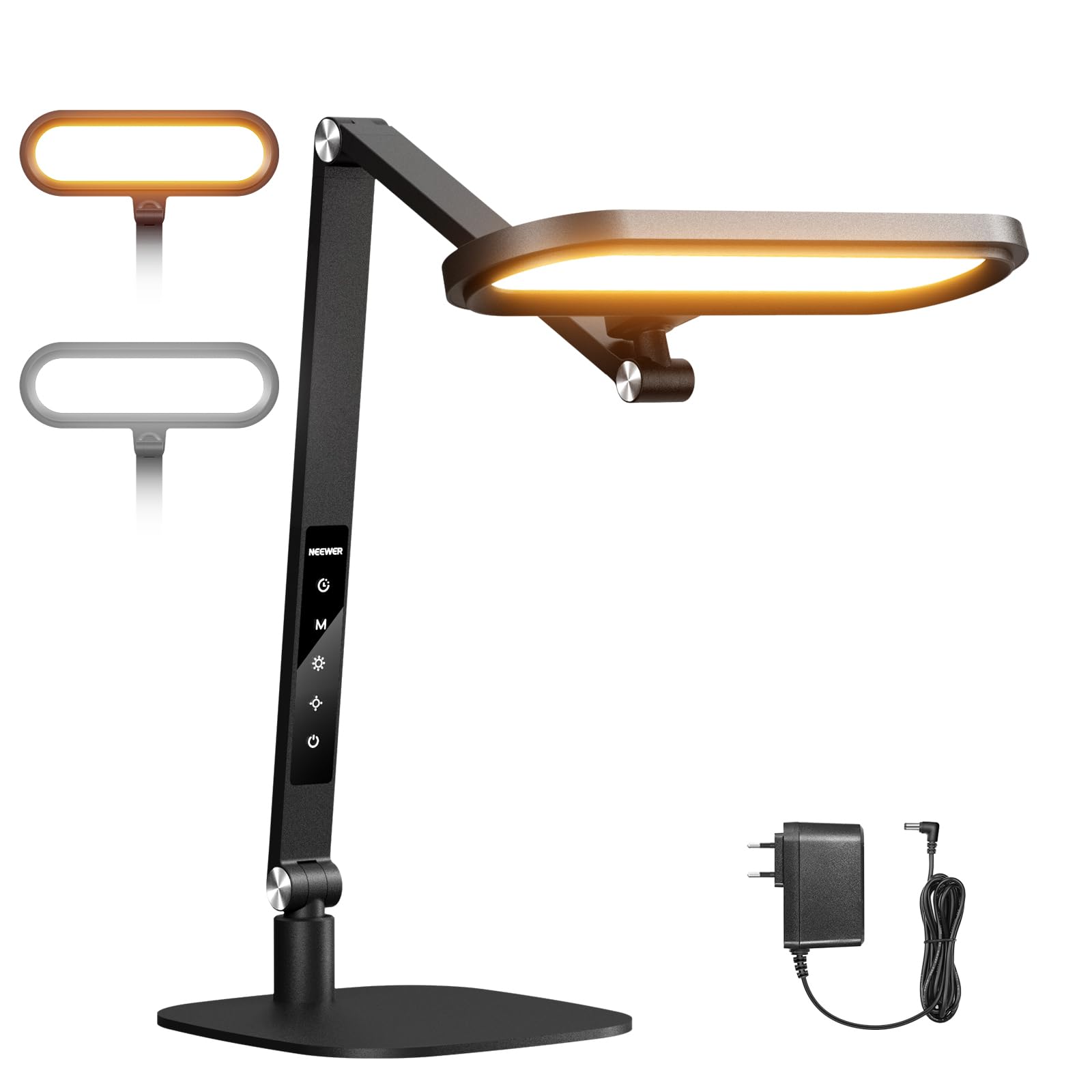 NEEWER Basics 16W Desktop LED Lampe für Homeoffice, Videokonferenzen und Lesen, augenschonendes, doppelseitiges, dimmbares Touch Ringlicht mit Tischständer, Memory Timer, 5 Farbmodi, CRI95, FR16