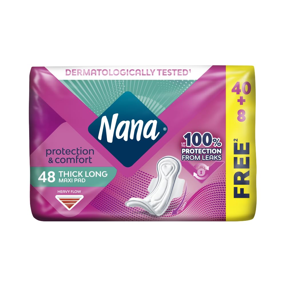 Nana Maxi Thick Long Sanitary Pads, Heavy Flow, Fast Absorption, Maximum protection, Gentle on the skin - 48 Pads