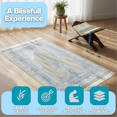 Miniatura 5 de Alfombra de oración musulmana con cuentas de oración islámica, tapete de oración de viaje, regalos islámicos para mujeres, oración portátil para