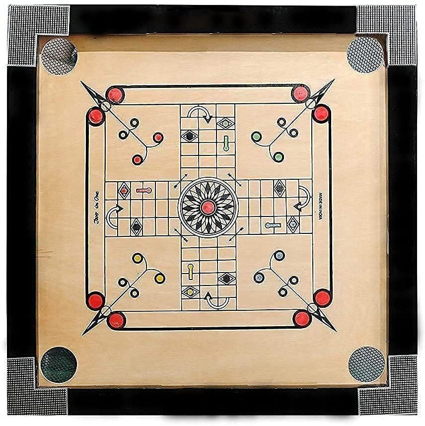 Dinetic Premium Medium Carrom Board Ludo with Wooden Coins Striker Powder (26 x 26 Inch) 6.35 cm Carrom Board (Multicolor)-image-34