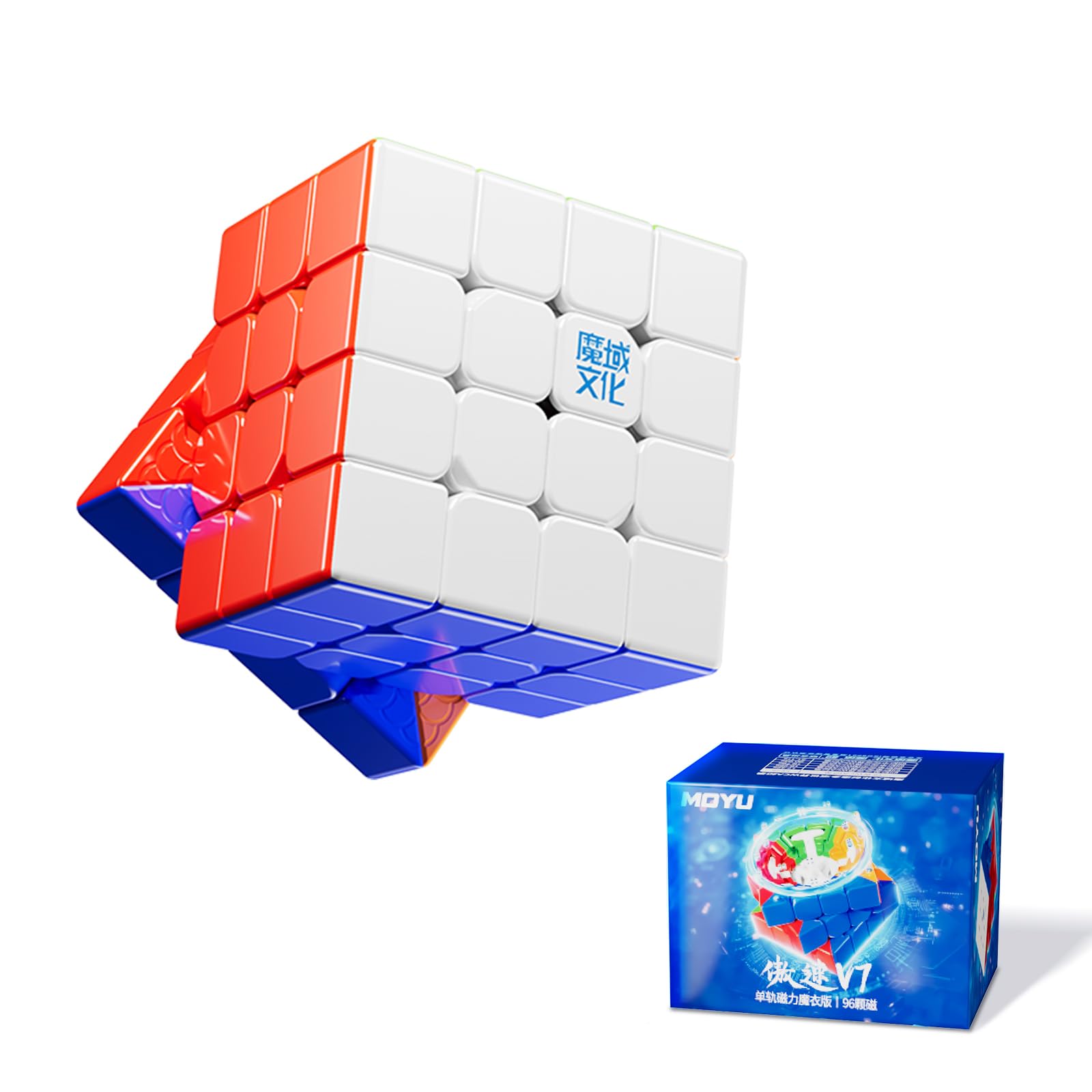 Moyu Aosu V7 4x4 Magnetic Stickerless UV Coated Speed Cube, 4 by 4 Flagship Edition Cube, 96 Magnets, Anti-Stick Design Adjustable Elasticity Magnetic Cube (UV Coated)