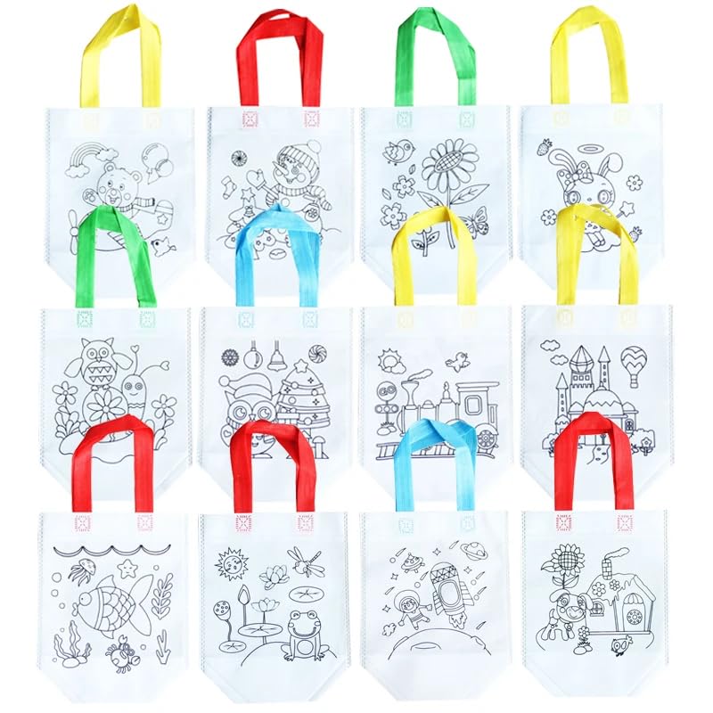 Image of Crackles DIY Coloring Bags | Kids Party Bags, Gift Bag, Kids Party Favour Bags, Candy Treat Goody Bag, Kids Party Favours for All Events - Pack of 24 Random Prints