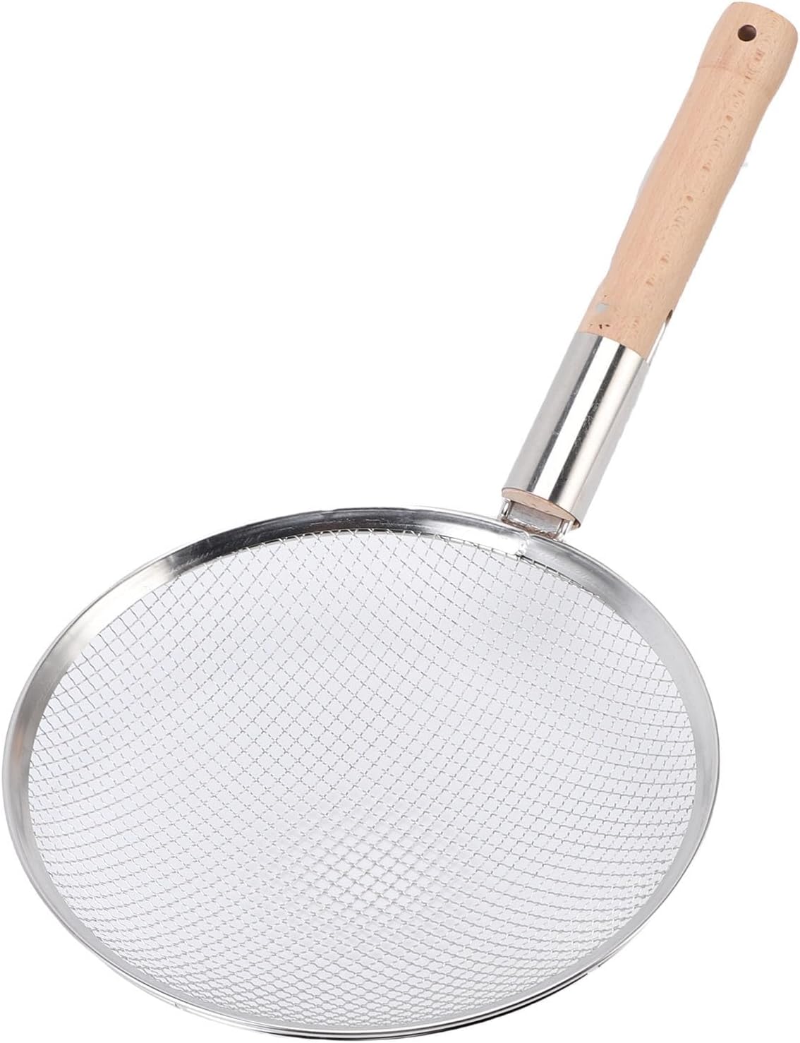 SUNGOOYUE Stainless Steel Skimmer Spoon with Fine Mesh Filter with Wooden Spoon for Home Kitchen, Heat NonSlip Beech Wood, Present Choice for Mother (28CM)