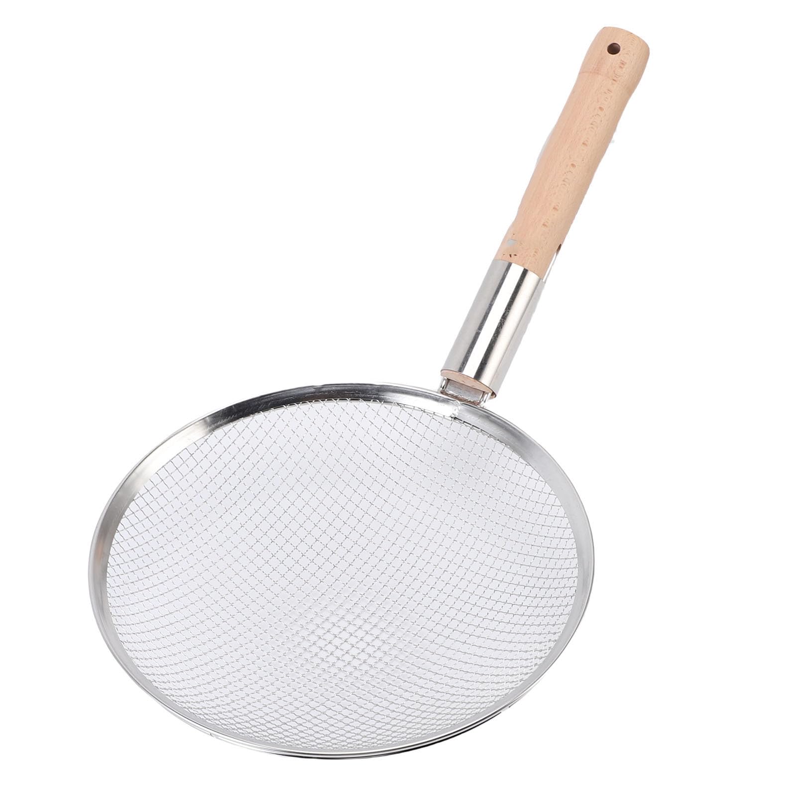 Wakects Schaumlöffel, Edelstahl, Feinmaschiges Sieb mit Holzgriff, 25,4 Cm Griff Zum Braten von Suppen und Heißen Töpfen, Zum Abschäumen von Öl, Filtern von Lebensmitteln in der Heimischen Küche