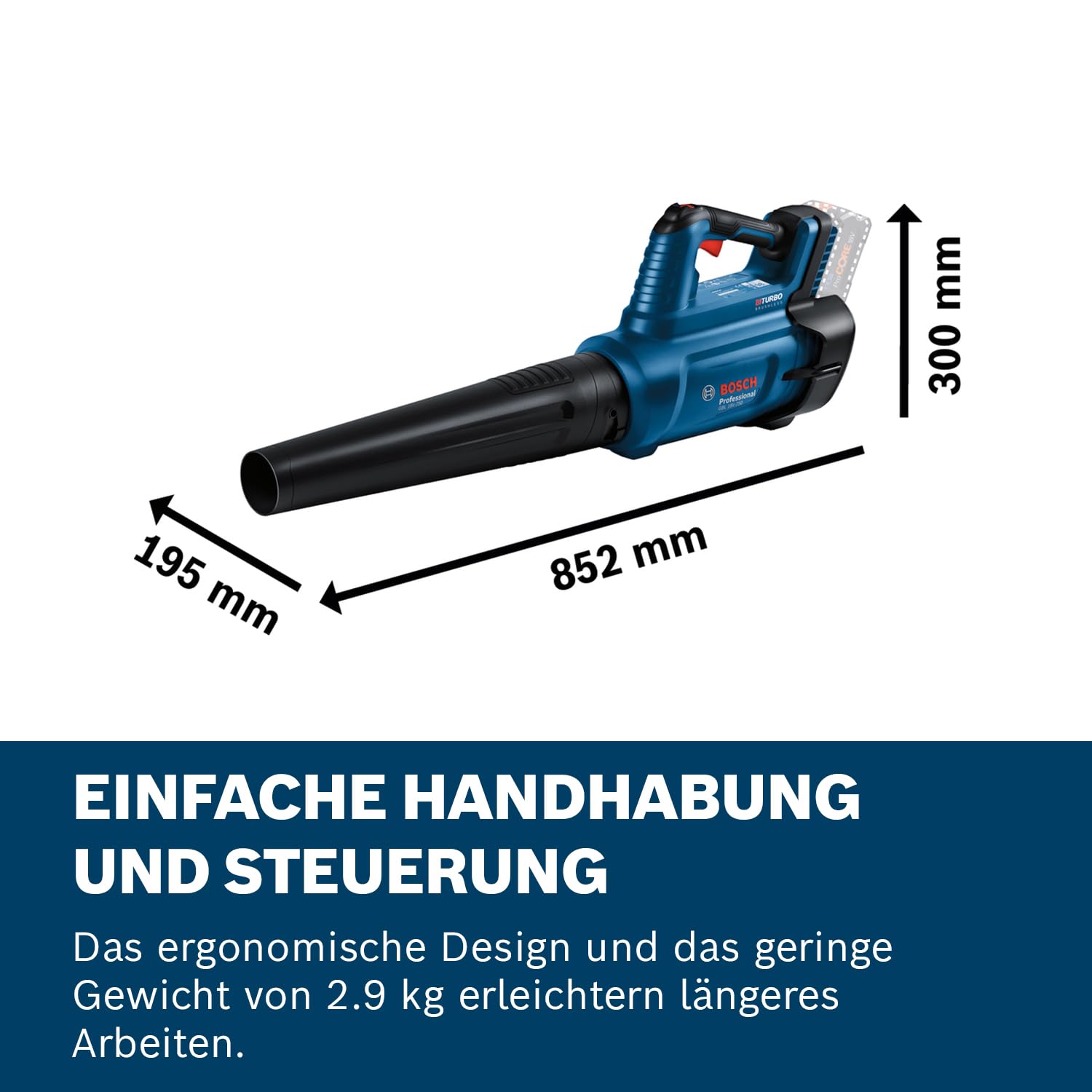 Bosch Professional 18V System Akku-Gebläse GBL 18V-750 (Volumenstrom von 780 m³/h, Luftgeschwindigkeit von bis zu 198 km/h, variable Drehzahl)